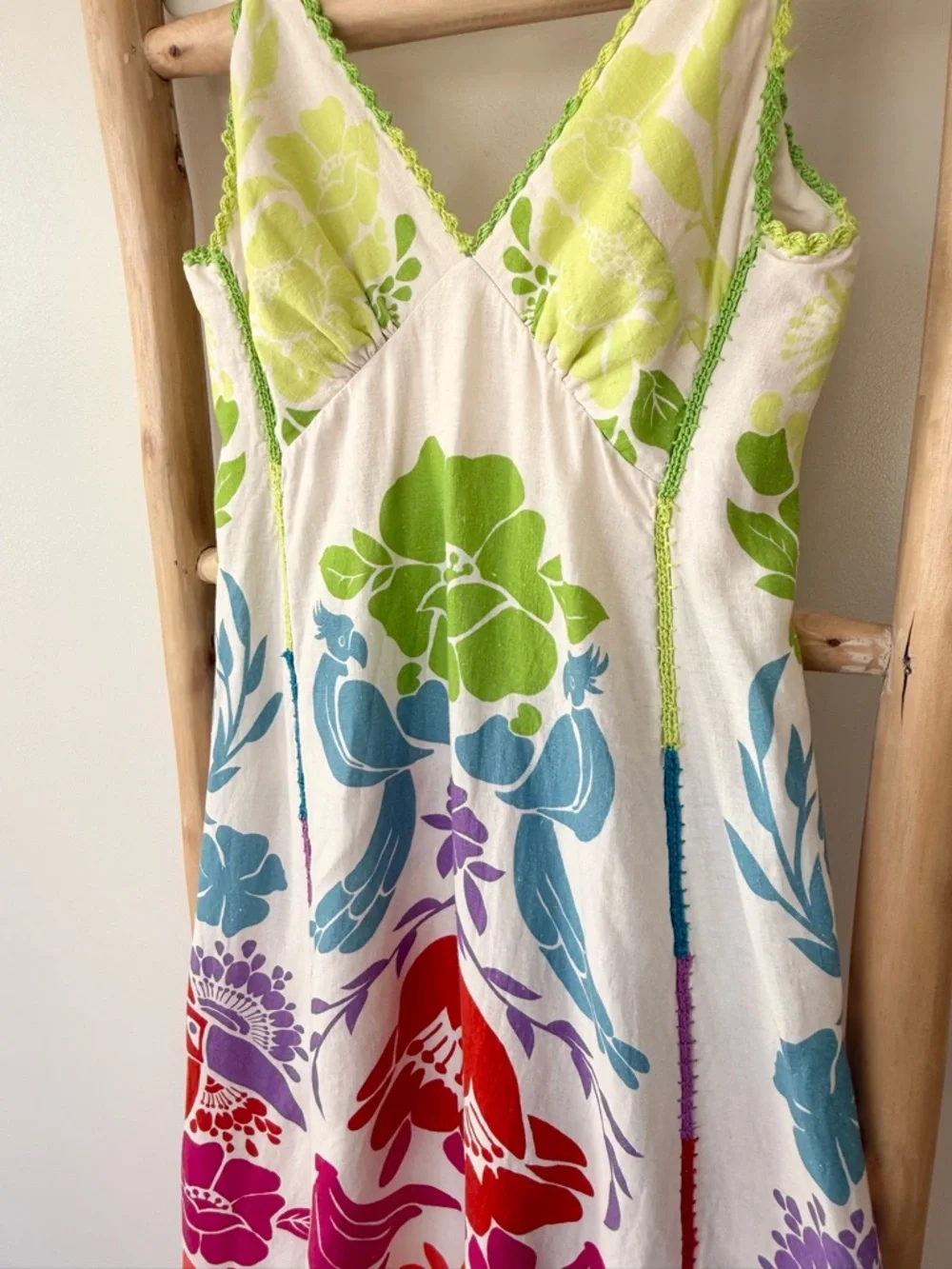 FARM Rio Colorful Tropical Pineapple Graphic Linen Blend Strappy Maxi Dress S - Picture 11 of 16